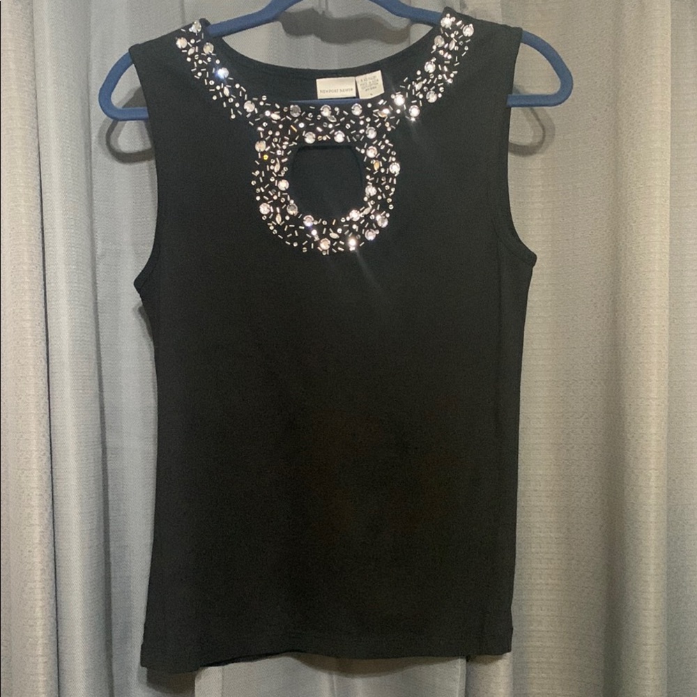 Newport News Black Embellished Sleeveless Tank Top